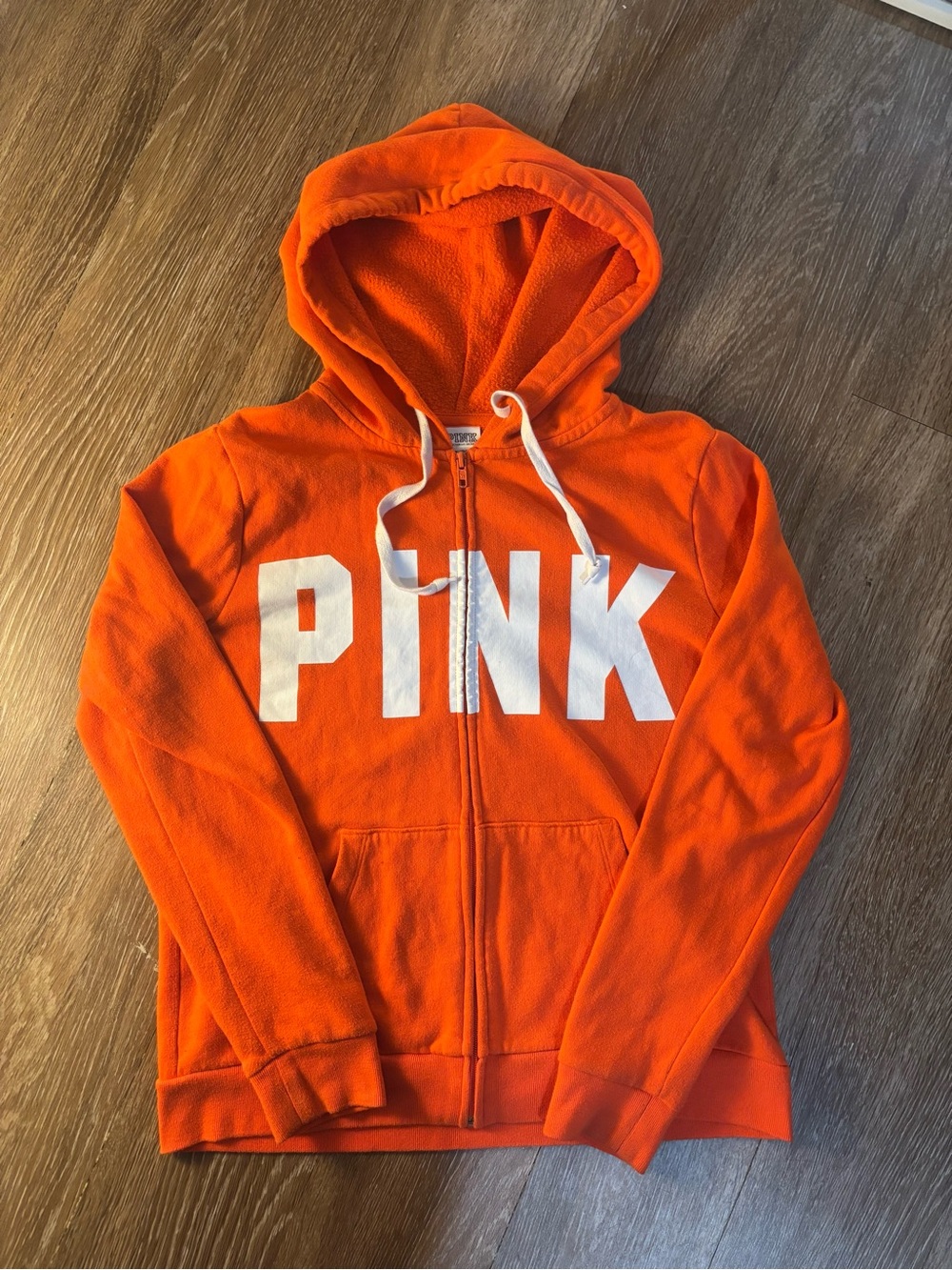 PINK Victoria's Secret Womens Orange Zip-Up Hoodie Jacket